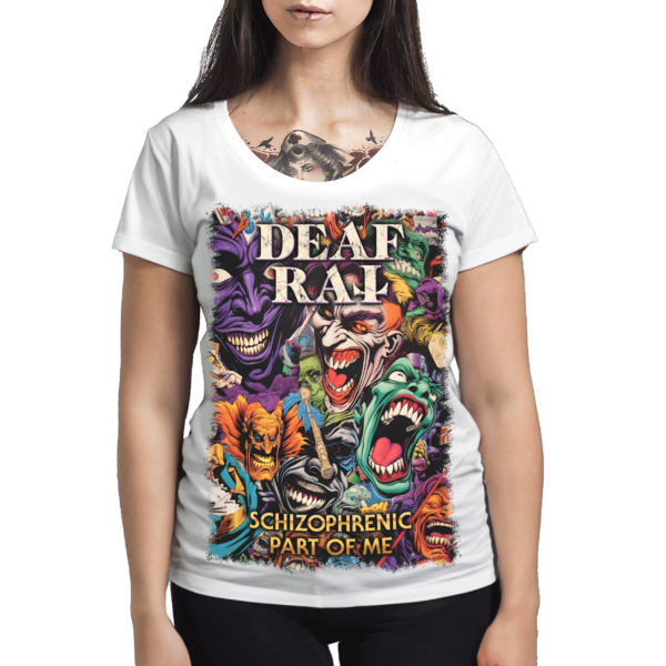 High quality Deaf Rat Girlie T-shirt with Schizophrenic Part Of Me cover artwork on front.